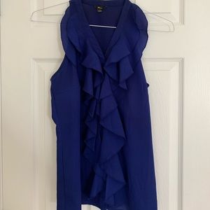 Blue ruffle sleeveless blouse